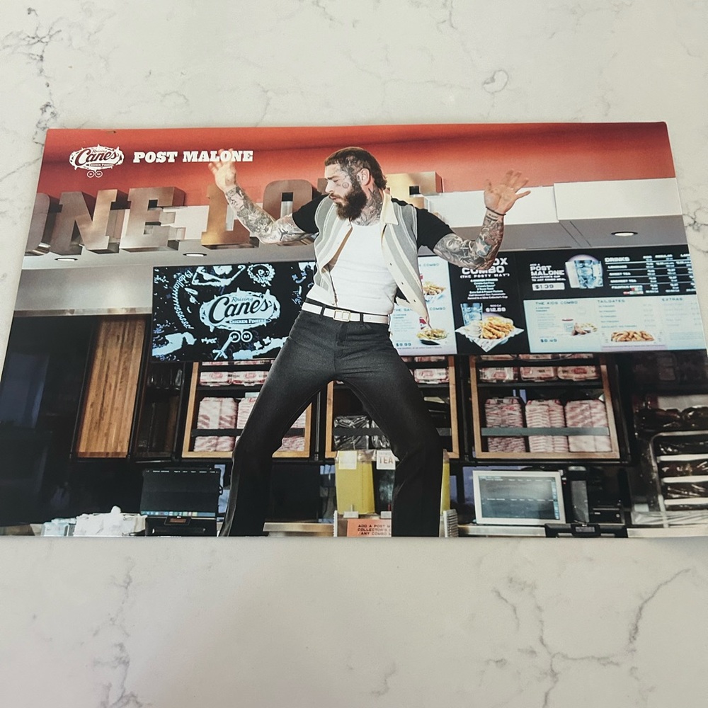 Raising Canes Post Malone 11x17 Double Sided Limited Edition Poster.  Receive 5